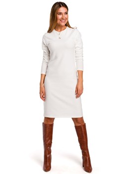 S178 Sukienka swetrowa z długimi rękawami - ecru ze sklepu Świat Bielizny w kategorii Sukienki - zdjęcie 85535559