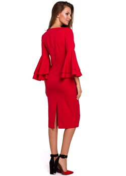 K002 Sukienka z falbanami przy rękawach - czerwona ze sklepu Świat Bielizny w kategorii Sukienki - zdjęcie 85547369