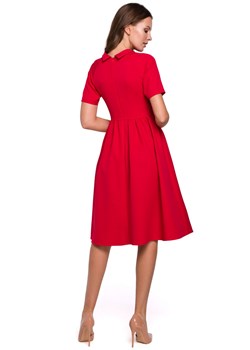 K028 Sukienka z wywiniętą stójką - czerwona ze sklepu Świat Bielizny w kategorii Sukienki - zdjęcie 85547515