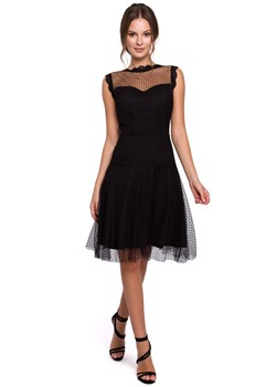 K030 Sukienka rozkloszowana w groszki - czarna ze sklepu Świat Bielizny w kategorii Sukienki - zdjęcie 85547527
