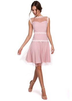 K030 Sukienka rozkloszowana w groszki - pudrowa ze sklepu Świat Bielizny w kategorii Sukienki - zdjęcie 85547529
