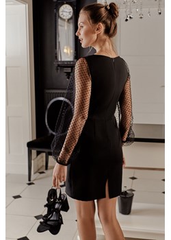 K032 Sukienka z bufiastymi rękawami w groszki - czarna ze sklepu Świat Bielizny w kategorii Sukienki - zdjęcie 85547535