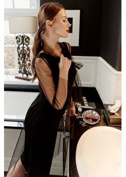 K039 Sukienka tiulowa z wiązaniem przy szyi - czarna ze sklepu Świat Bielizny w kategorii Sukienki - zdjęcie 85547605