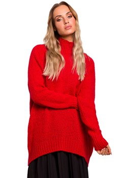 M468 Sweter półgolf z asymetrycznym dołem - czerwony ze sklepu Świat Bielizny w kategorii Swetry damskie - zdjęcie 85549546