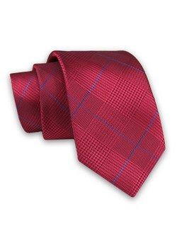 Czerwony Elegancki Męski Krawat -ALTIES- 7cm, Stylowy, Klasyczny, w Niebieską Kratkę KRALTS0425 ze sklepu JegoSzafa.pl w kategorii Krawaty - zdjęcie 85581027