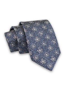 Niebiesko-Szary Elegancki Męski Krawat ALTIES- 7cm, Stylowy, Klasyczny, w Kwiaty, Motyw Florystyczny KRALTS0452 ze sklepu JegoSzafa.pl w kategorii Krawaty - zdjęcie 85581087