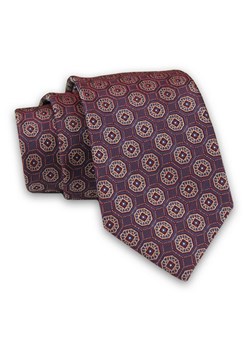 Śliwkowy Elegancki Męski Krawat -ALTIES- 7cm, Stylowy, Klasyczny, Bordowy, Wzór Geometryczny KRALTS0443 ze sklepu JegoSzafa.pl w kategorii Krawaty - zdjęcie 85581095
