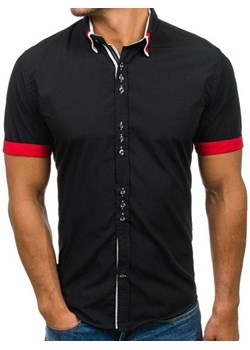 Koszula męska elegancka z krótkim rękawem czarna Bolf 2926 ze sklepu Denley w kategorii Koszule męskie - zdjęcie 86436995