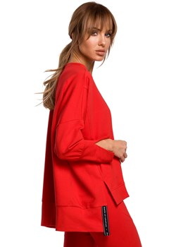 M491 Bluza z rozcięciami na bokach i lampasem - czerwona ze sklepu Świat Bielizny w kategorii Bluzy damskie - zdjęcie 86709688