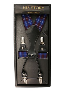 Chabrowo-Bordowe Szerokie Szelki Męskie, Skóra Naturalna -HIS STORY- Stylowe, w Kratkę SZHSTR0049 ze sklepu JegoSzafa.pl w kategorii Szelki - zdjęcie 87548837
