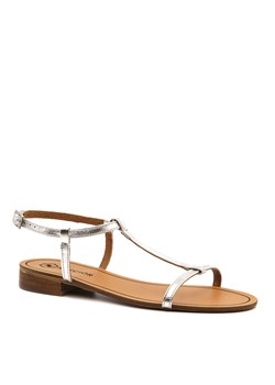 Srebrne skórzane sandały z cienkich paseczków 09T ze sklepu NESCIOR w kategorii Sandały damskie - zdjęcie 88675319