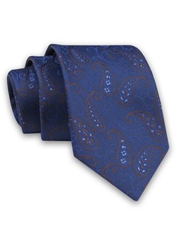 Niebieski Elegancki Męski Krawat -ALTIES- 7cm, Klasyczny, w Brązowy Wzór Paisley, Nerki, Łezki KRALTS0526 ze sklepu JegoSzafa.pl w kategorii Krawaty - zdjęcie 91829775