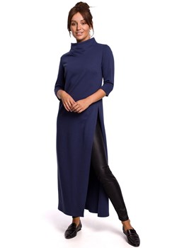 B163 Długa tunika z rozcięciem - niebieska ze sklepu Świat Bielizny w kategorii Sukienki - zdjęcie 93048566