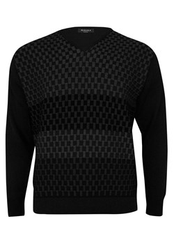 Sweter Czarny, Tłoczony Wzór Geometryczny, Dekolt w Serek (V-neck) -ELKJAER- Męski SWKNGS25287czarny ze sklepu JegoSzafa.pl w kategorii Swetry męskie - zdjęcie 93157525