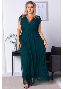 Ekskluzywna sukienka tiulowa długa plus size MANUELA butelkowa zieleń ze sklepu karko.pl w kategorii Sukienki - zdjęcie 93515318