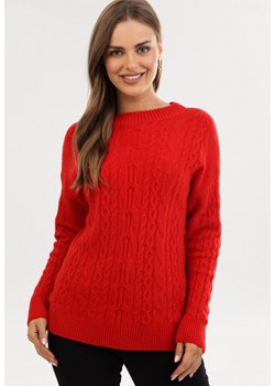 Sweter damski Born2be czerwony z okrągłym dekoltem casual 