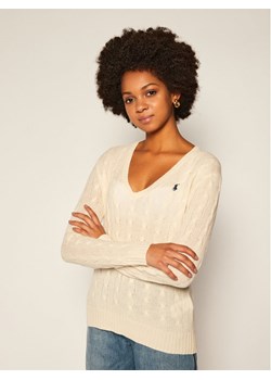 Sweter damski biały Polo Ralph Lauren z dekoltem w serek 