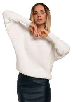 M537 Sweter prążek pod szyję - ecru ze sklepu Świat Bielizny w kategorii Swetry damskie - zdjęcie 99077935