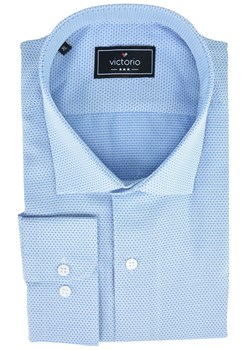Koszula Niebieska, Błękitna z Długim Rękawem, Bawełniana, w Drobny Wzór -VICTORIO- Taliowana KSDWVCTO0447SL ze sklepu JegoSzafa.pl w kategorii Koszule męskie - zdjęcie 99629689