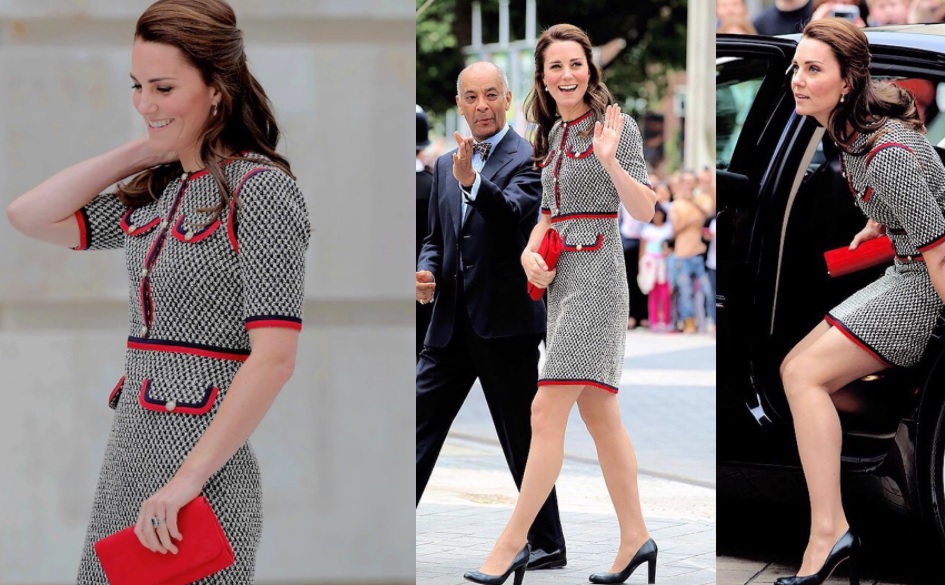 Kate middleton w szaro-czerwonej sukience