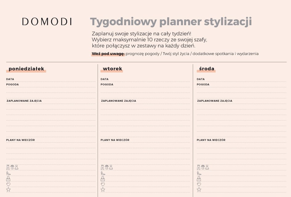 garderoba kapsułowa planner stylizacji domodi