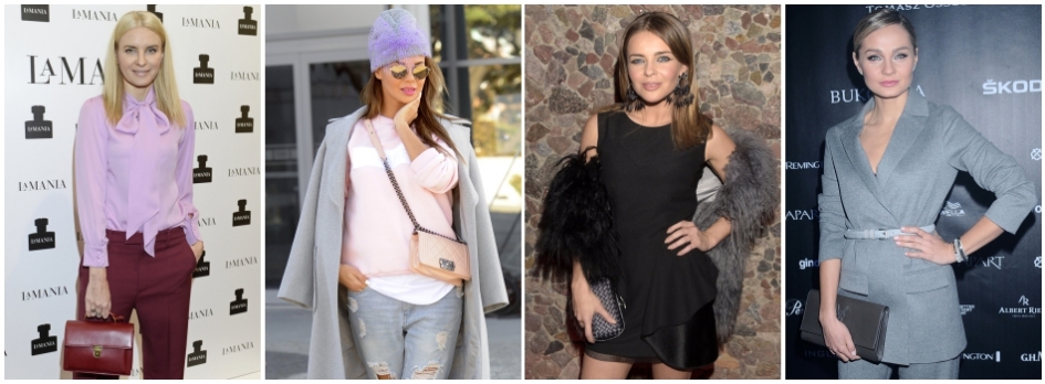 Joanna Horodyńska, Edyta Górniak, Edyta Hebuś i Małgorzata Socha z małymi torebkami.